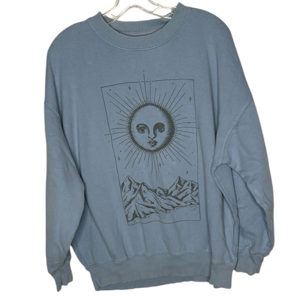 American Eagle Outfitters Blue Crewneck Sweater with Mystical Design. Size Small